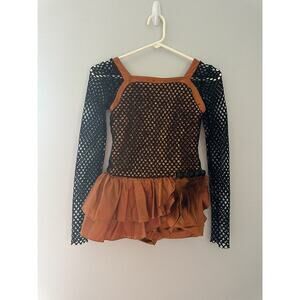 Weissman Dance Costume Orange Sequence Large Child W/Shorts Feathers Ruffle